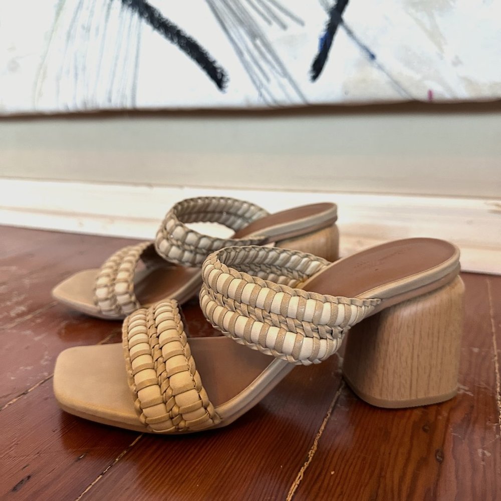 Tan and White Chunky Block Heel